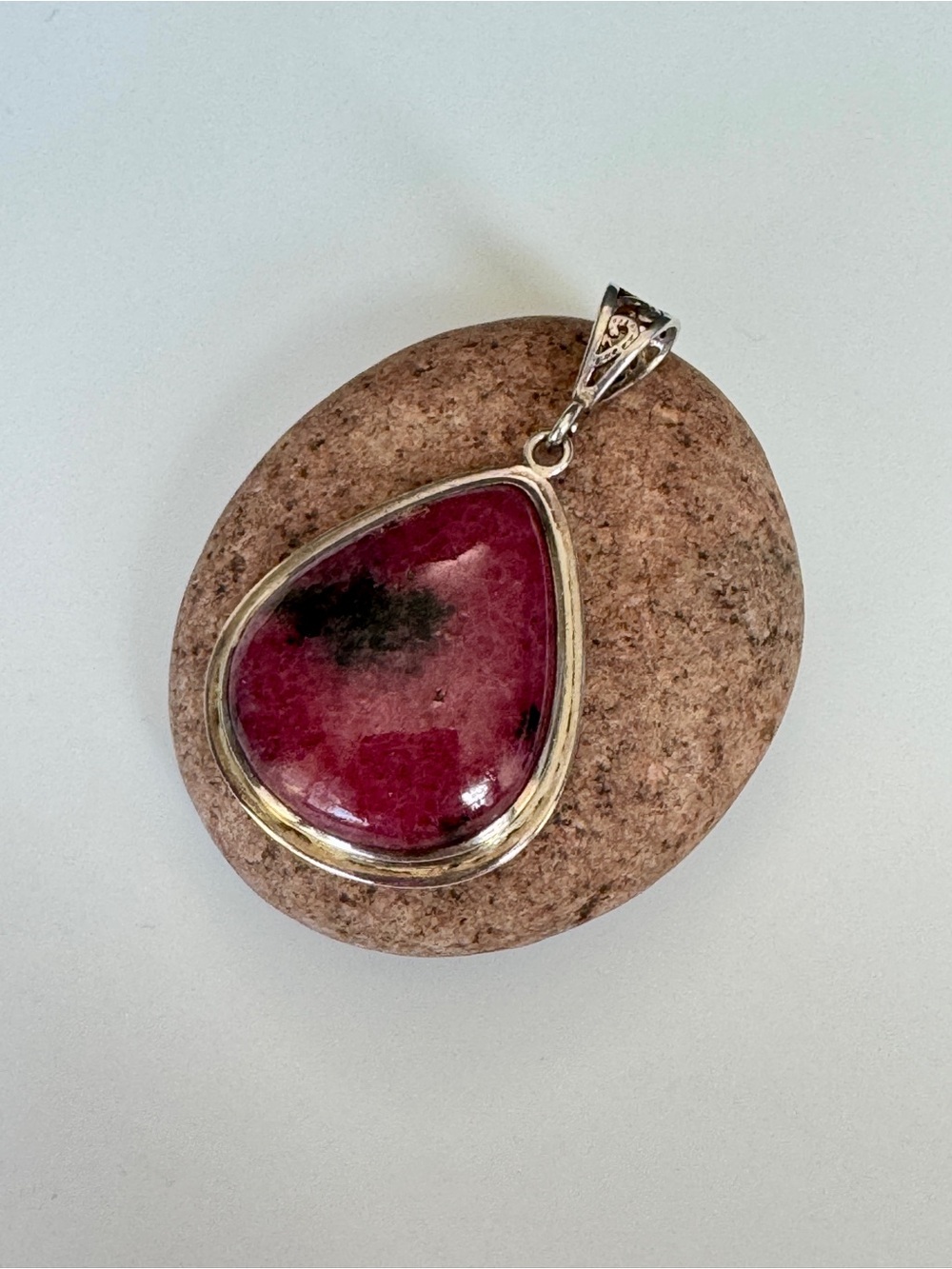 Gorgeous Rhodonite Pendant in Deep Pink with Sterling Setting